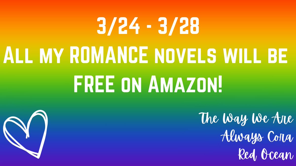 Love is in the air! I've talked a lot about my new mystery, but it's about time for a FREE BOOK PROMO for my romance novels. All three of them will be free 3/24 - 3/28 on Amazon!

Check out all my works: amazon.com/stores/Shelly-…

#romancebooks #romance #freebookpromo