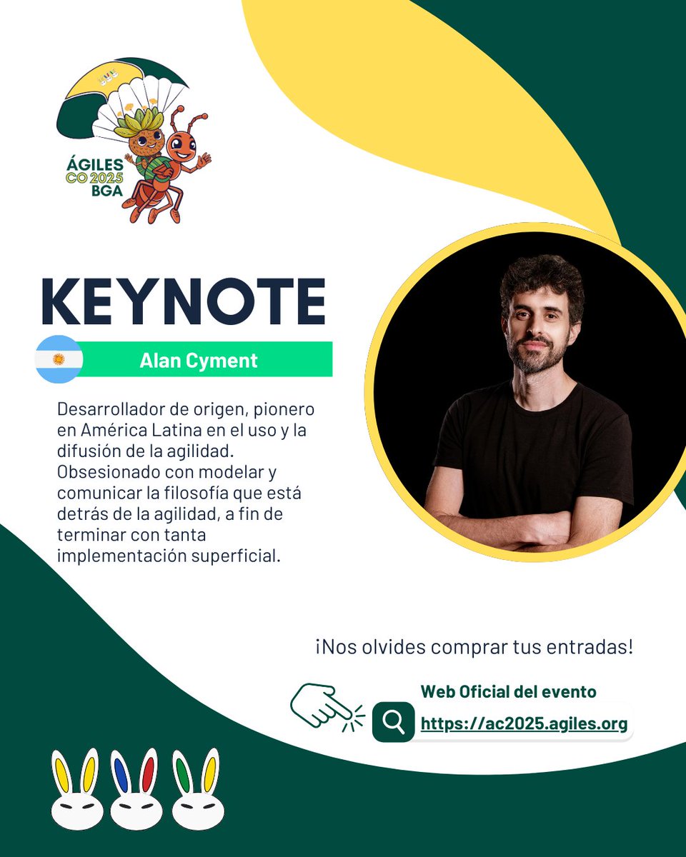 AgilesColombia (@agilescolombia) on Twitter photo 🎤¡Nuestros keynotes ya están confirmados y listos para Ágiles Colombia 2025! 🚀
¿Qué quisieras preguntar o proponer a <a href="/acyment/">Alan Cyment</a> y <a href="/HernanWilkinson/">Hernan Wilkinson</a> antes del evento? 👇🔥
🎟️ Las boletas siguen disponibles, no te quedes por fuera. ac2025.agiles.org
#ÁgilesColombia2025 🎤¡Nuestros keynotes ya están confirmados y listos para Ágiles Colombia 2025! 🚀
¿Qué quisieras preguntar o proponer a <a href="/acyment/">Alan Cyment</a> y <a href="/HernanWilkinson/">Hernan Wilkinson</a> antes del evento? 👇🔥
🎟️ Las boletas siguen disponibles, no te quedes por fuera. ac2025.agiles.org
#ÁgilesColombia2025