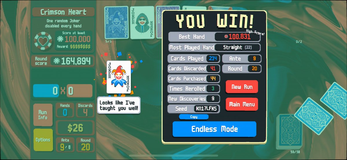 ขออวย Balatro ว่าเป็นเกมที่ดีมากๆๆๆ ไม่แปลกใจว่าทำไมมีชื่อเข้าชิง GOTY 2024 เล่นเป็นแล้วติดมาก วันนี้เล่นบนมือถือไปเกิน 4 ชม. แล้ว เกมเพลย์คือเล่น Poker แบบ Roguelike เก็บแต้มในแต่ละด่าน ตัวแปรสำคัญคือโจ๊กเกอร์ที่จะคูณคะแนนให้เราในแต่ละรอบ

ตอนเห็นแต้มคูณเยอะๆ คือฟินสะใจมาก🥹🃏