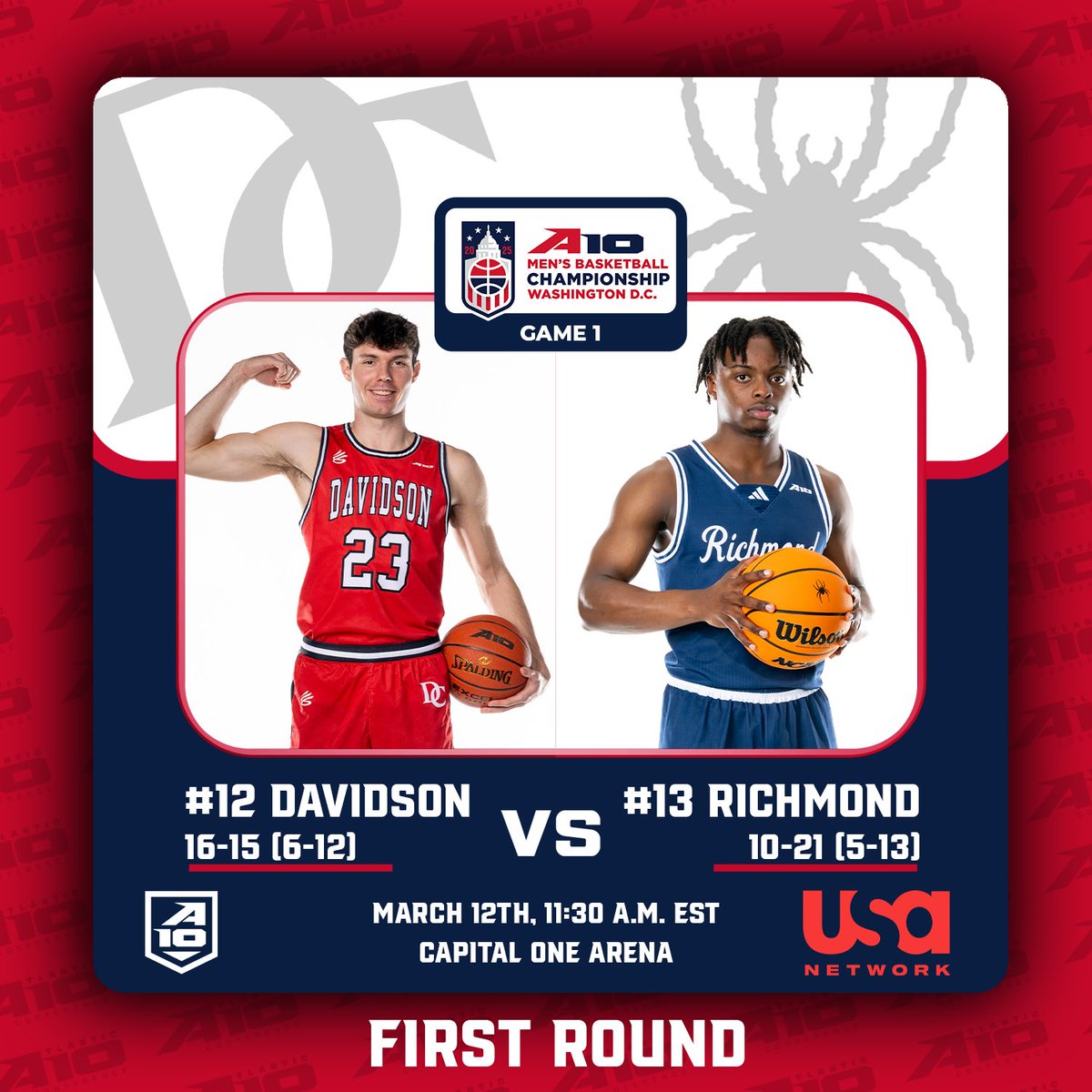 Atlantic 10 MBB (@a10mbb) on Twitter photo Let’s get this thing started!
No. 12 <a href="/DavidsonMBB/">Davidson Basketball</a> vs. No. 13 <a href="/SpiderMBB/">Richmond Basketball</a>
11:30 ET. <a href="/USANetwork/">USA Network</a>
#A10MBB Let’s get this thing started!
No. 12 <a href="/DavidsonMBB/">Davidson Basketball</a> vs. No. 13 <a href="/SpiderMBB/">Richmond Basketball</a>
11:30 ET. <a href="/USANetwork/">USA Network</a>
#A10MBB