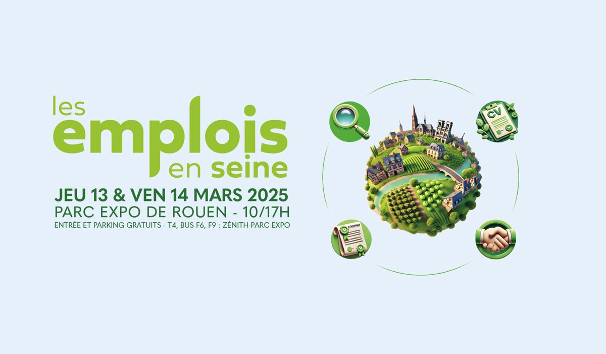 ✅ Les emplois en Seine : 21e édition du principal salon de recrutement en Normandie réunissant les demandeurs d'emplois, étudiants et recruteurs.
A #Rouen, 600 chargés de recrutement en face-à-face proposeront un panel de 300 métiers.
rouennormandyinvest.com/actualites/les…