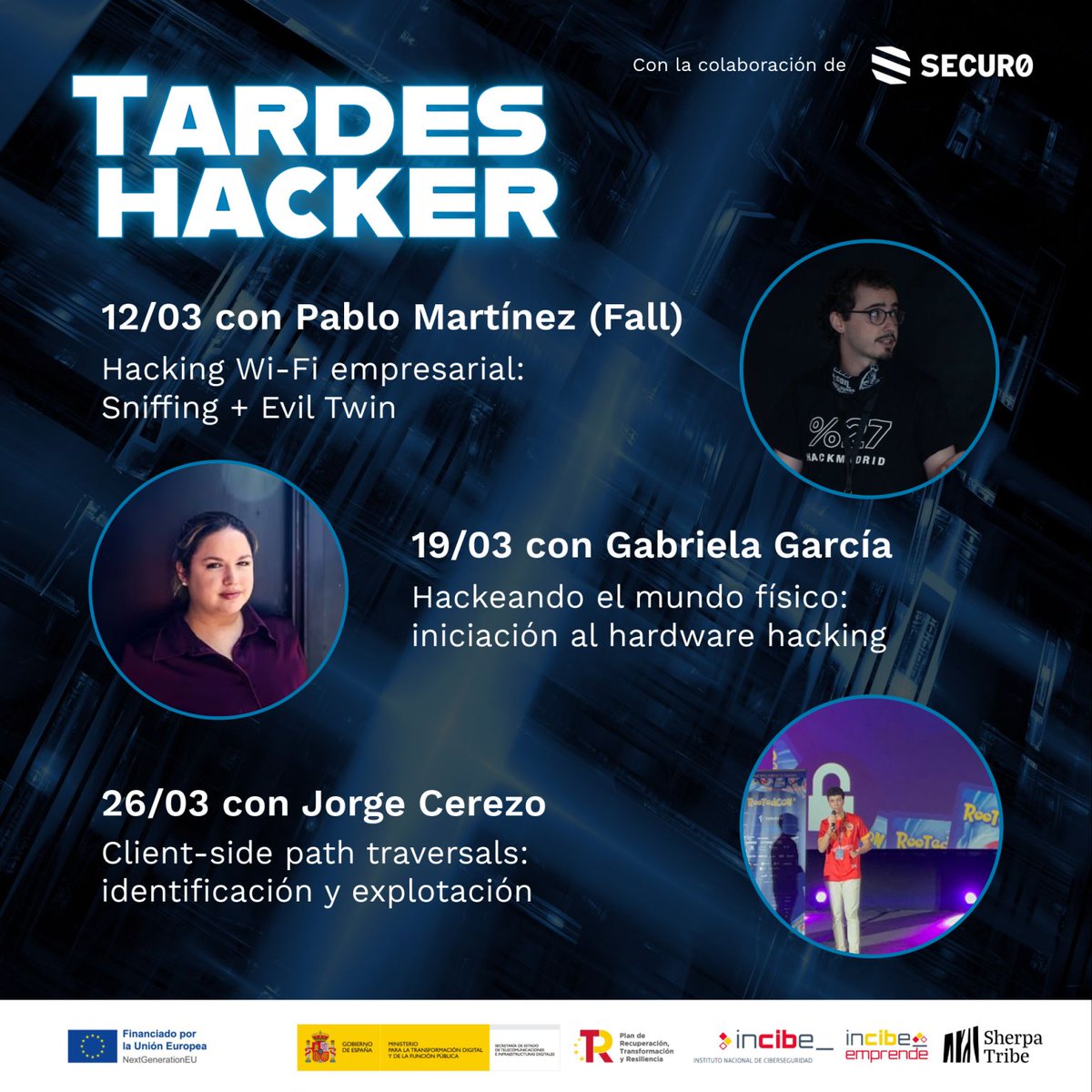 ¡Las Tardes Hacker de este mes ya están aquí!

Cada miércoles, gratis, online y de 18:00 a 19:30

Hacking Wifi con fall: eventbrite.es/e/entradas-tar…
Hacking hardware con Gabriela: eventbrite.es/e/entradas-tar…
Client-Side Path Traversals con Jorge Cerezo: eventbrite.es/e/entradas-tar…