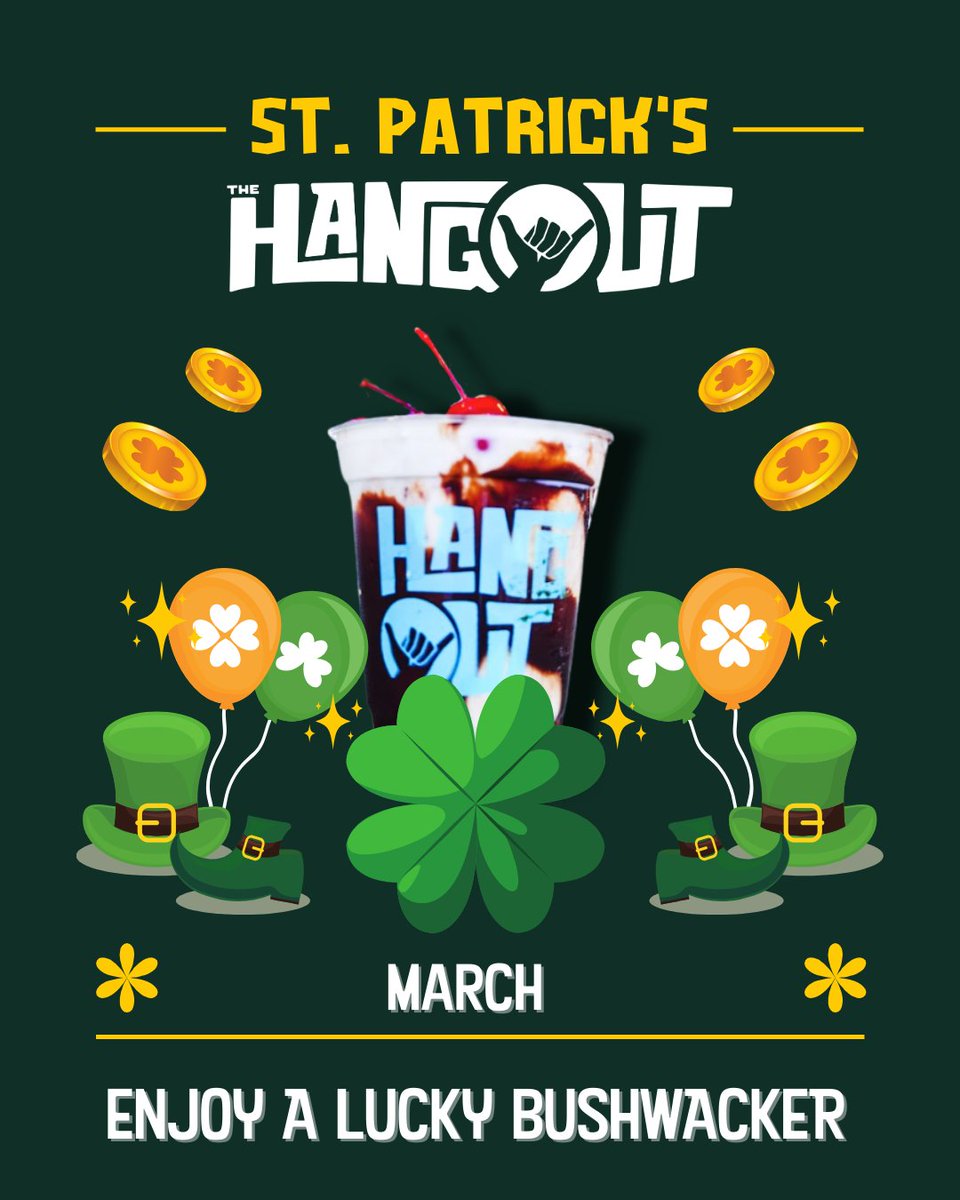 Feeling Lucky?
This March, try our Bushwacker filled with Charm! It’s a lucky treat that’ll have you feeling like you’ve won the jackpot. Cheers to a lucky month! #LuckySips #MarchBushwacker #HangoutFun