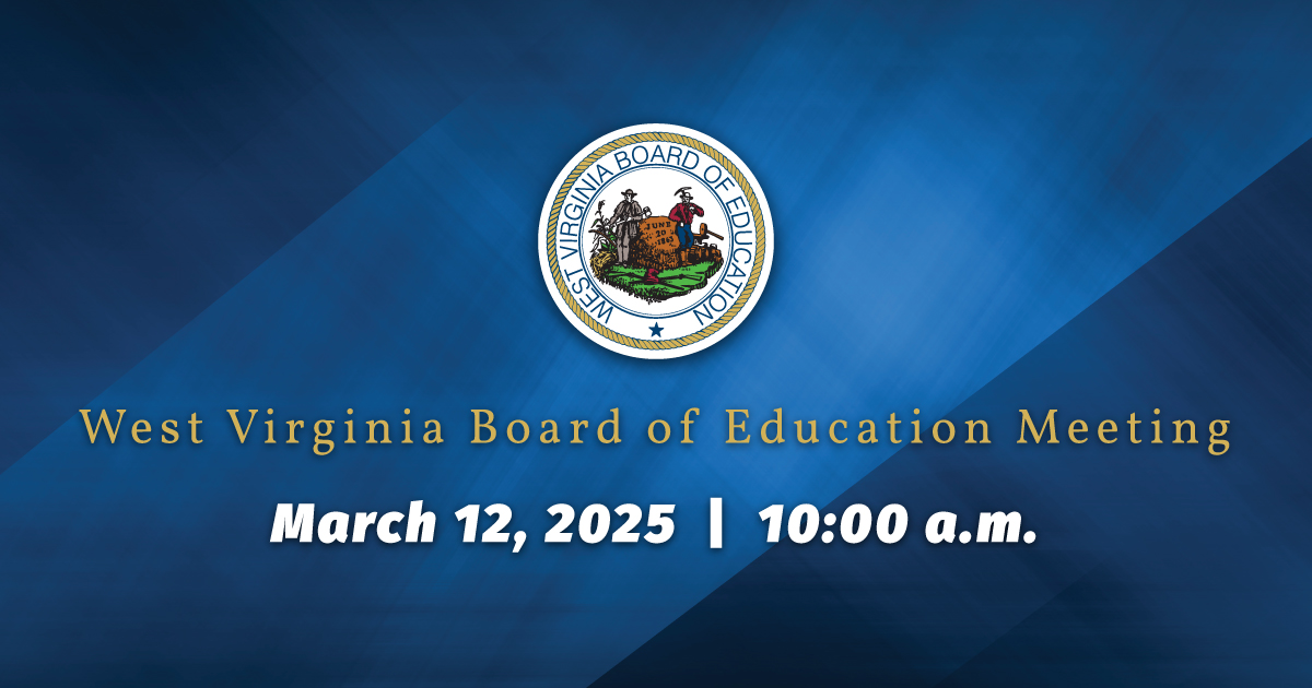 The March 12 meeting of the West Virginia Board of Education will commence at 10 a.m. 

Tune in to the meeting 👉 bit.ly/WVBE-Meeting. 

#WVEd