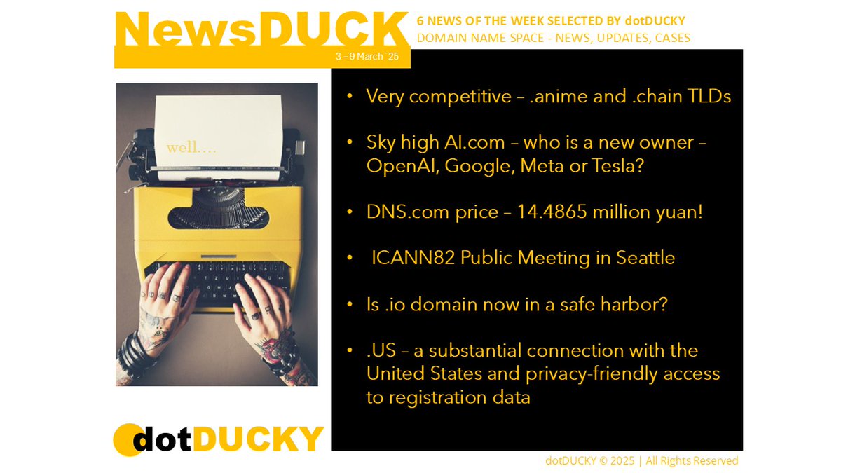 Our #NewsDuck index is 6! Every week we pick up a short informative digest about #domains &amp; all cases around. Only 6 items, less is better, the whole world is covered! Each Monday you`ll get your NewsDuck till your coffee break 🥐☕️
dotducky.com/newsduck-march…