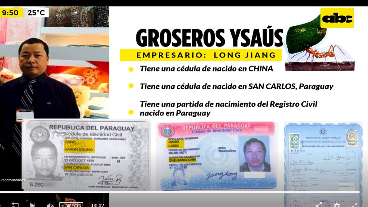 sebaalvareza's tweet image. PUPITRES DE ORO

El empresario al frente de la empresa adjudicada, nació en China y luego de 8 años nació de nuevo en San Carlos, Paraguay. Hasta partida de nacimiento paraguaya tiene.

Pero tiene algo más que dos fechas y lugares de nacimiento: CONEXIONES POLÍTICAS.