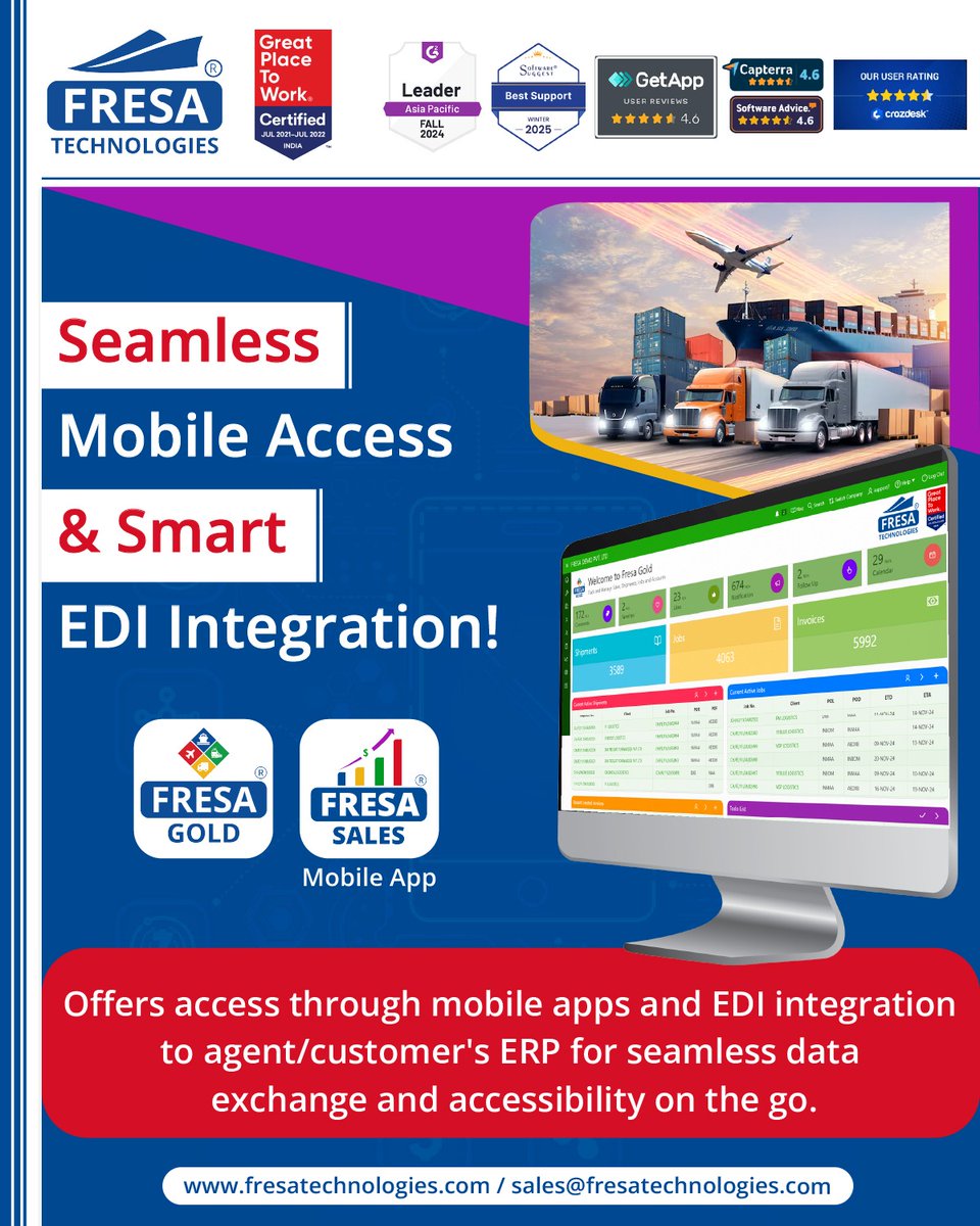 fresatechnology's tweet image. 📱Seamless Mobile App Access &amp;amp;  Smart EDI Integration 🔄

🚀 Unlock actionable insights now! Schedule your demo today!
calendly.com/fresatechnolog…

For more queries please visit below link 👇
fresatechnologies.com/products/fresa…

#Fresa | #MobileAccess | #EDIIntegration | #SeamlessExperience