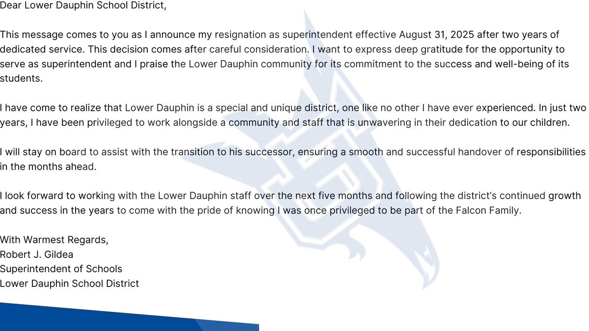 Statement from Superintendent Dr. Robert J. Gildea