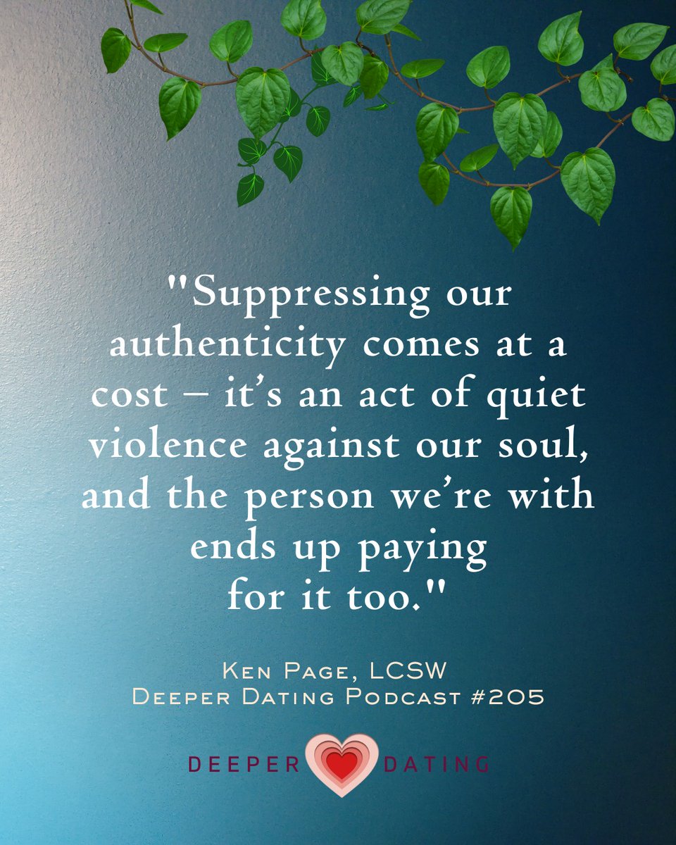 KenPageLCSW's tweet photo. https://t.co/wA3AzKYGZc
Every time we suppress our truth in love, we chip away at our own sense of self. And the people in our lives feel it too. The cost of hiding is far greater than the risk of being real.

#KenPage #DeeperDating https://t.co/MFAPfx4rQZ