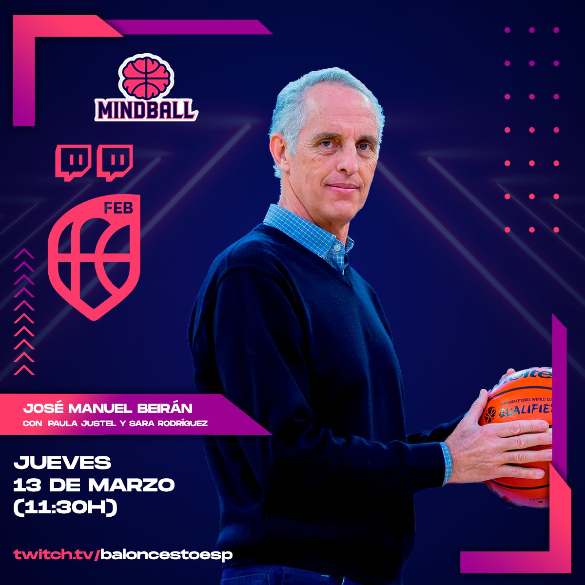 BaloncestoESP's tweet photo. 💜 @TwitchES | Psicología y baloncesto de élite en #MindBall🧠
𝐉𝐨𝐬é 𝐌𝐚𝐧𝐮𝐞𝐥 𝐁𝐞𝐢𝐫á𝐧 (@supeinji), plata olímpica🥈 y psicólogo, charla sobre las claves de la salud mental con @PaulaJustel y @SaraRouu
📆 Jueves 13
⏰ A partir de las 11:30h
📺 https://t.co/gLv7J70Wzt
#SomosEquipo