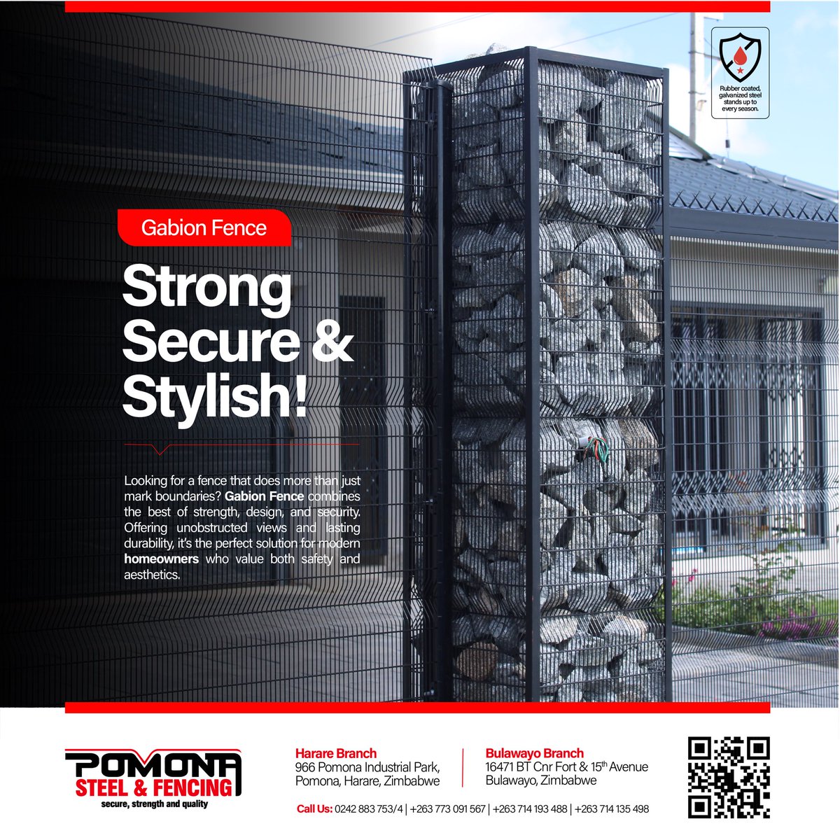 pomonasteel's tweet image. Gabion Fence has the best of strength, design, and security. Offering unobstructed views and lasting durability, it’s the perfect solution for modern homeowners who value both safety land aesthetics.

📧 sales@pomonasteel.co.zw
🌐 pomonasteel.co.zw

#ClearViewFence
