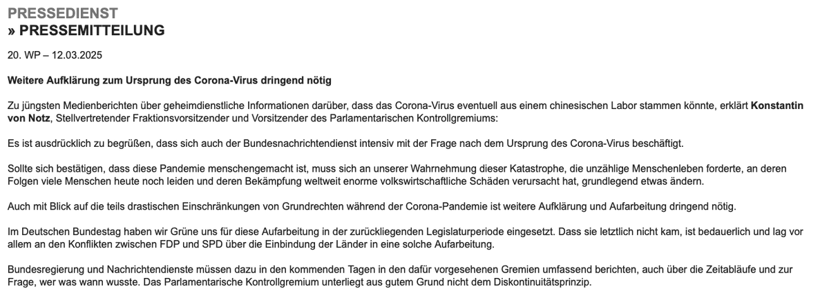 Holger Stark (@holger_stark) on Twitter photo Morgen wird sich das Parlamentarische Kontrollgremium des Bundestages mit unseren Recherchen zum BND und #Corona befassen. Das Gremium wurde nicht darüber informiert, dass der BND davon überzeugt ist, dass das Virus aus dem Labor in #Wuhan stammt. <a href="/KonstantinNotz/">Konstantin v. Notz</a> Morgen wird sich das Parlamentarische Kontrollgremium des Bundestages mit unseren Recherchen zum BND und #Corona befassen. Das Gremium wurde nicht darüber informiert, dass der BND davon überzeugt ist, dass das Virus aus dem Labor in #Wuhan stammt. <a href="/KonstantinNotz/">Konstantin v. Notz</a>