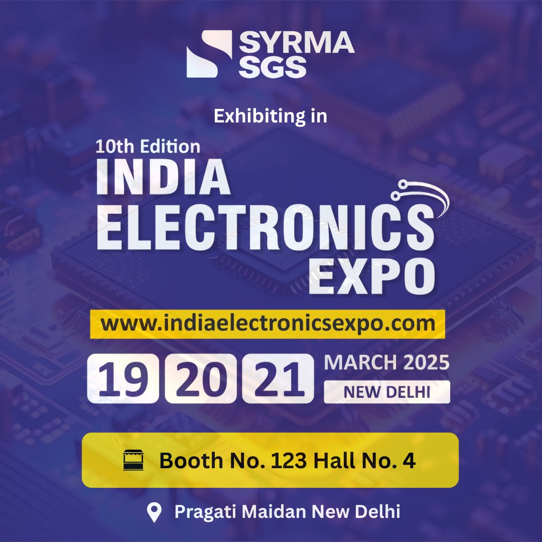 We’re excited to exhibit at India Electronics Expo 2025—India’s premier electronics showcase!
📅 Date: March 19-21, 2025
📍 Venue: Pragati Maidan, New Delhi
🏢 Booth No.: 123 | Hall No.: 4
🔗 Schedule Meeting : forms.office.com/r/y2Yt5em0HR
Looking forward to connecting with you!