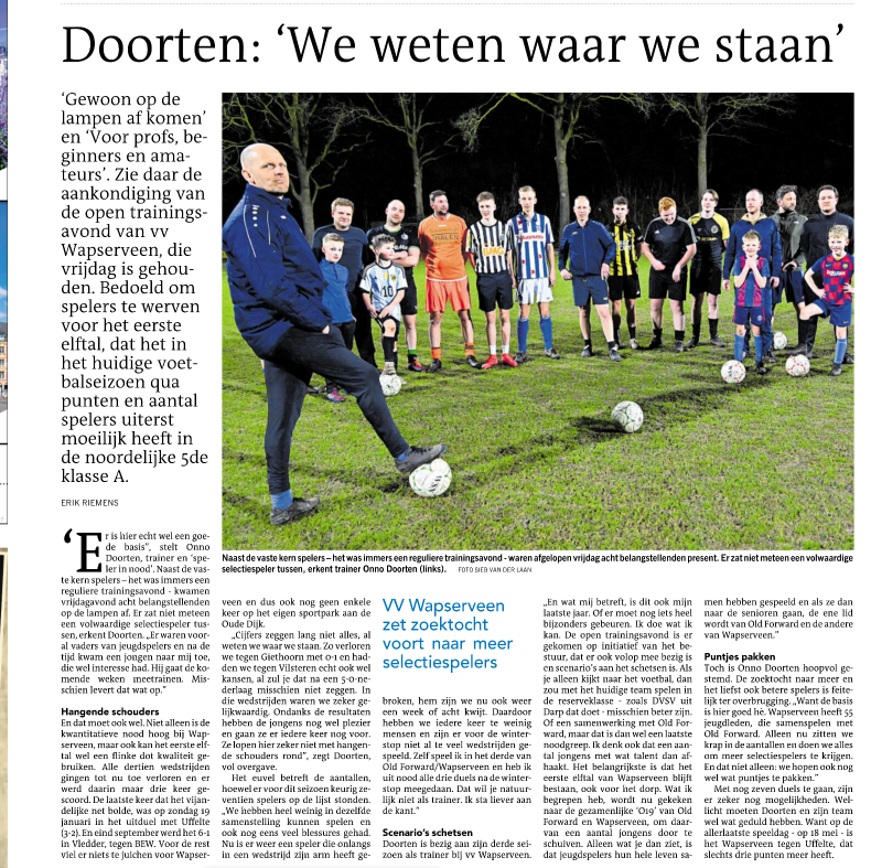 Erik Riemens (@riemenserik) on Twitter photo Vandaag in de <a href="/MeppelerCourant/">Meppeler Courant</a> mijn verhaal over vv Wapserveen.
In de laagste zondagklasse spreken de cijfers voor zich: dertien duels, nul punten maar met goede moed voor tien om door te gaan. En dat het liefst met meer selectiespelers. Wie wil er nu niet in het oranje spelen? Vandaag in de <a href="/MeppelerCourant/">Meppeler Courant</a> mijn verhaal over vv Wapserveen.
In de laagste zondagklasse spreken de cijfers voor zich: dertien duels, nul punten maar met goede moed voor tien om door te gaan. En dat het liefst met meer selectiespelers. Wie wil er nu niet in het oranje spelen?