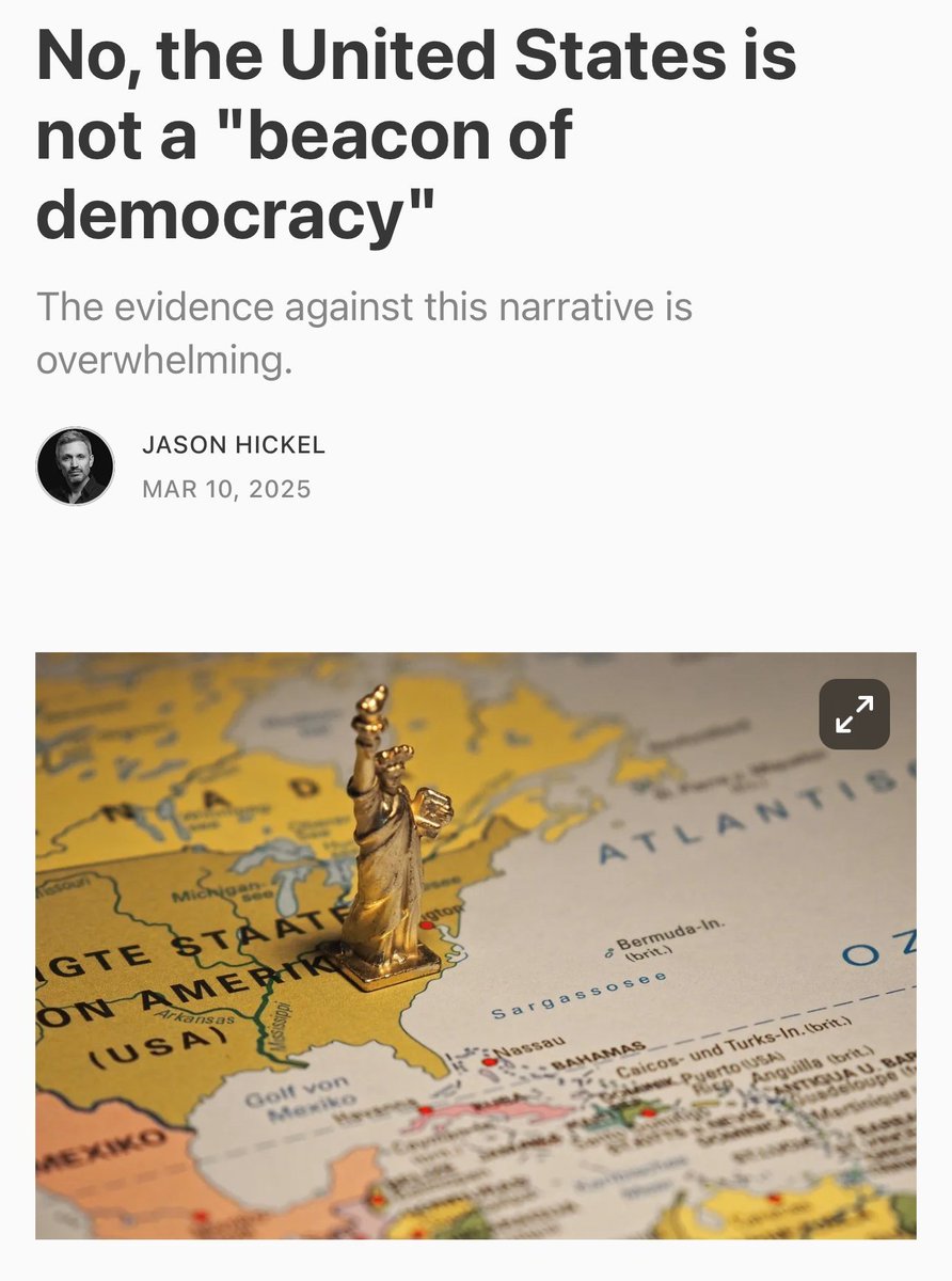 The US intervened in foreign elections at least 128 times between 1946 and 2014, to sway outcomes in its own interests, usually to prevent left-wing parties from coming to power.  

Link in next tweet.