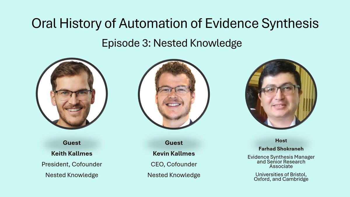 Inspiring interview with two co-founders of <a href="/NestedKnowledge/">Nested Knowledge</a> 

Young, energetic, and positive, they explain how the features in the system work for all steps of #SystematicReviews using #AI and #LLM

youtu.be/oPMvs3twedE

#EvidenceSynthesis #Automation