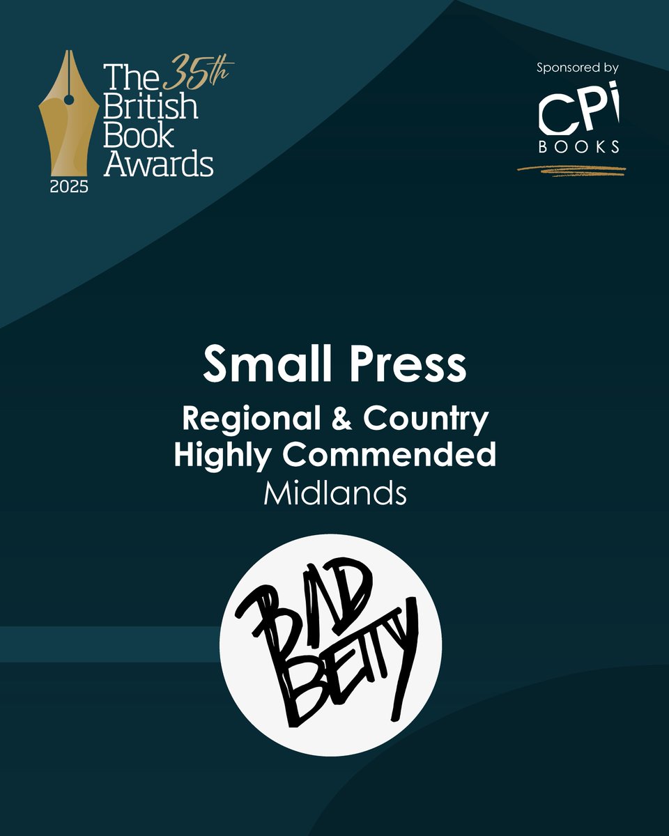 The Bookseller (@thebookseller) on Twitter photo Highly Commended Small Press of the Year Regional & Country for Midlands is <a href="/badbettypress/">Bad Betty Press</a>!
Congratulations! Find out more here: bit.ly/4bHkXco #BritishBookAwards #Nibbies Highly Commended Small Press of the Year Regional & Country for Midlands is <a href="/badbettypress/">Bad Betty Press</a>!
Congratulations! Find out more here: bit.ly/4bHkXco #BritishBookAwards #Nibbies