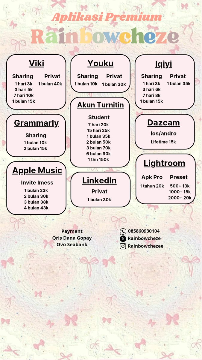 rainbowcheze's tweet image. Halo halooo aplikasi premium ready setiap hariii, order langsung ke wa (fast respon) wa.me//+6285860930104 &amp;amp; testimoni bisa cek di drive.google.com/drive/u/0/mobi…
✅ semua aplikasi full garansi
✅ trusted sejak 2022
✅ fast respon
✅ garansi 0-3 hari

#zonauangᅠᅠᅠ #zonajajanᅠ