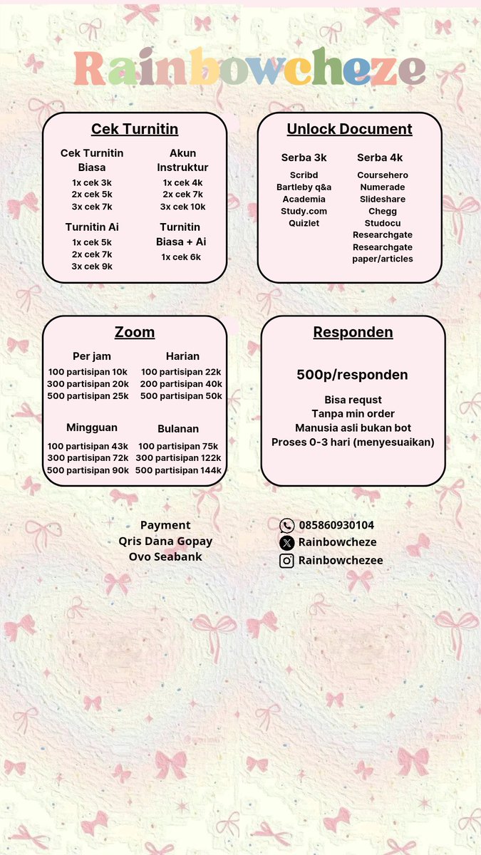 rainbowcheze's tweet image. Halo halooo aplikasi premium ready setiap hariii, order langsung ke wa (fast respon) wa.me//+6285860930104 &amp;amp; testimoni bisa cek di drive.google.com/drive/u/0/mobi…
✅ semua aplikasi full garansi
✅ trusted sejak 2022
✅ fast respon
✅ garansi 0-3 hari

#zonauangᅠᅠᅠ #zonajajanᅠ