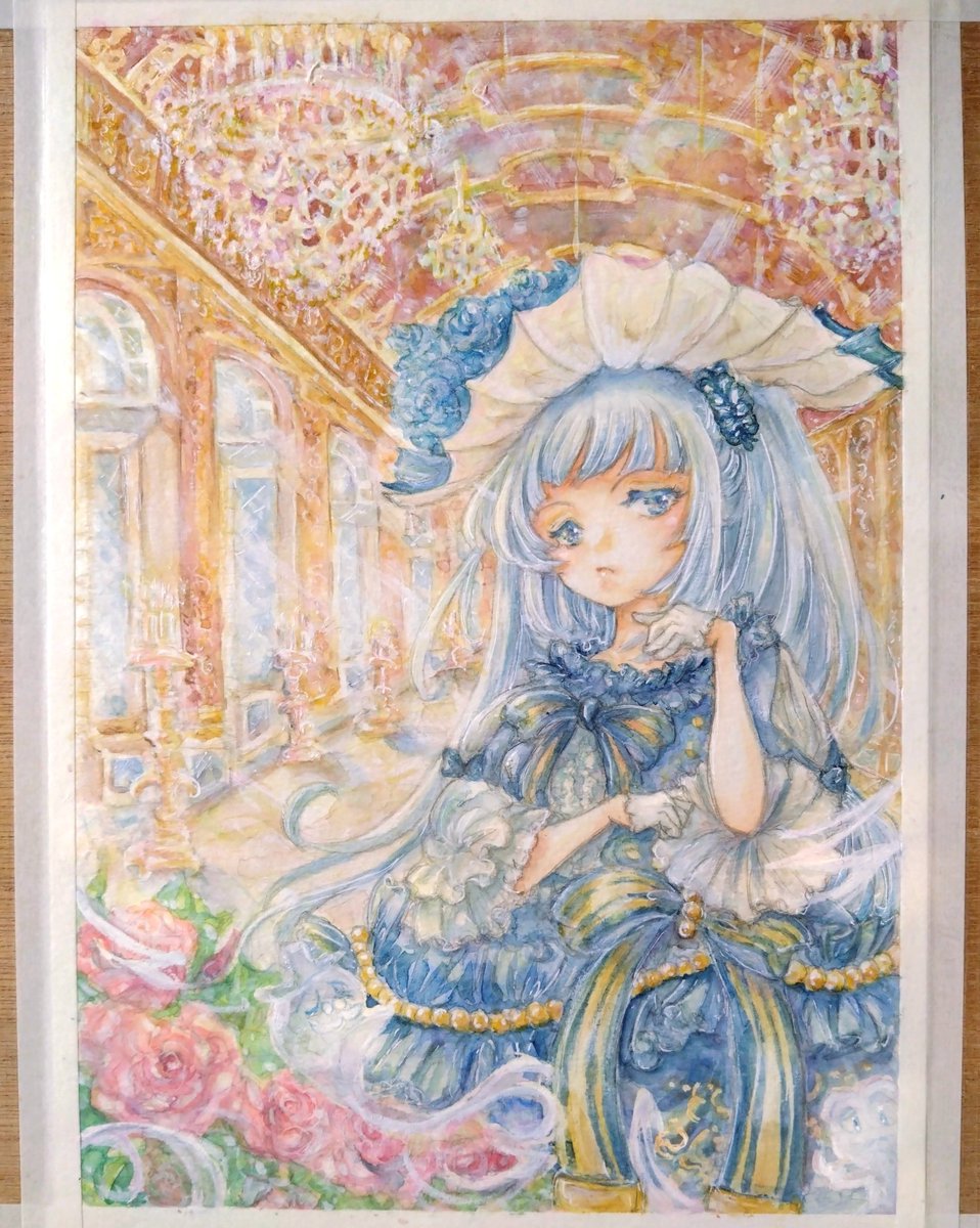mesomomo's tweet image. 「ベルサイユのばら」映画化でふと思い立って描き始めたリアル城＋城娘絵シリーズ、ヴェルサイユ宮殿ちゃん。外観よりこっちが有名かな？ってことで初の内装。色々難あるけど頑張ったよ・・・。  ＃城プロ絵 ＃アナログイラスト