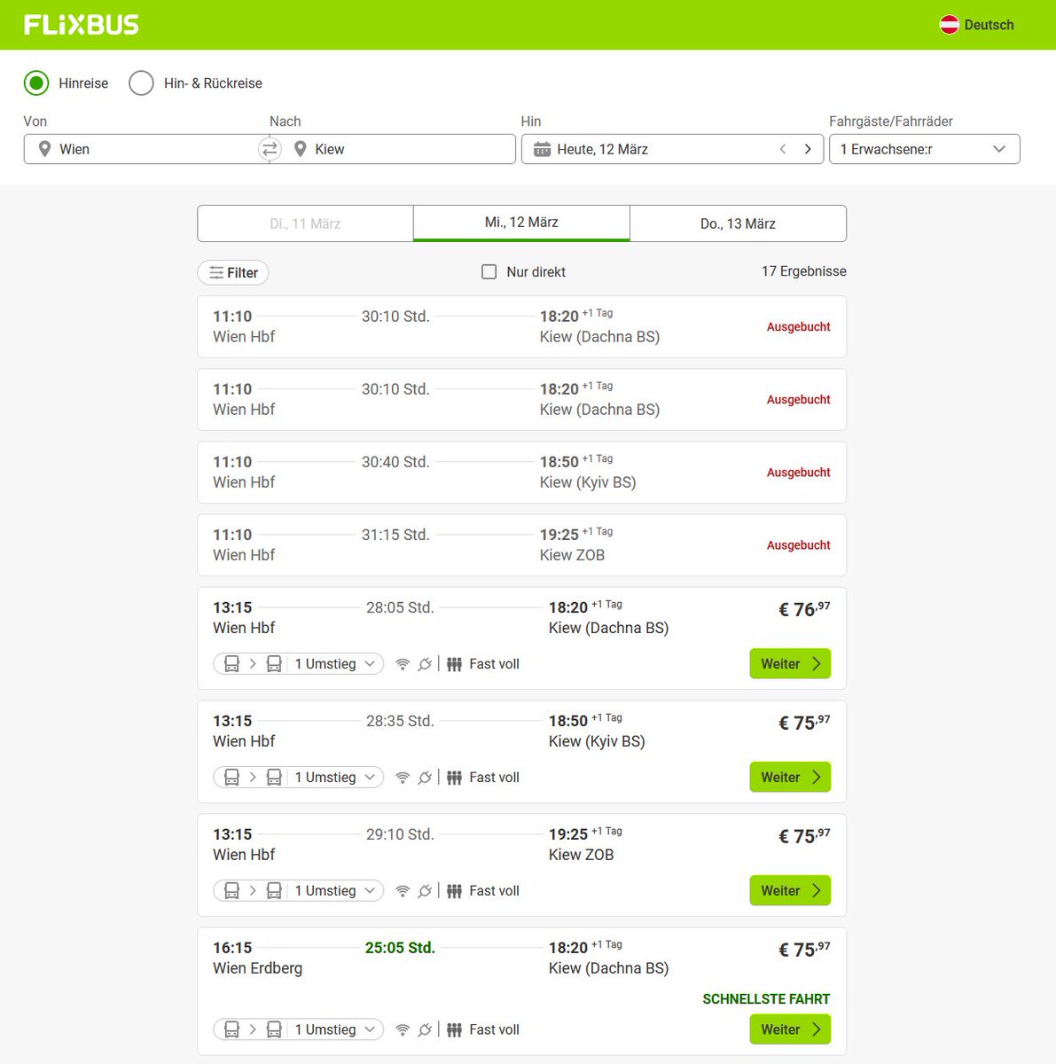 Die Flixbusse von Wien nach (!) Kiew sind weiterhin gut gebucht. Die "Flüchtlinge" fahren nach der Abholung der Sozialleistungen wieder nach Hause. Bis zum nächsten Monat. 

Die Mindestsicherung beträgt in Österreich maximal 1.572,- Euro pro Kopf und Monat. In Österreich sind
