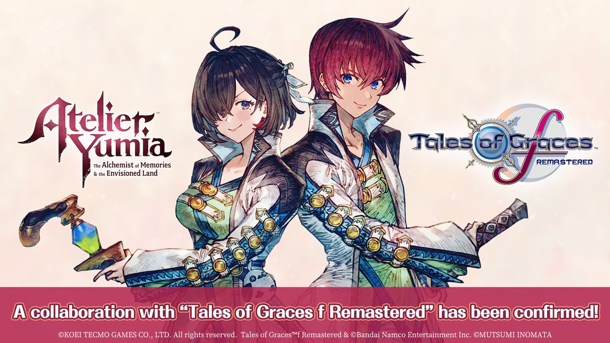 Check out our collaboration between Tales of Graces f Remastered and Atelier Yumia!

Koei Tecmo's new JRPG will feature a #TOGfR costume as a free DLC, don't miss out💫