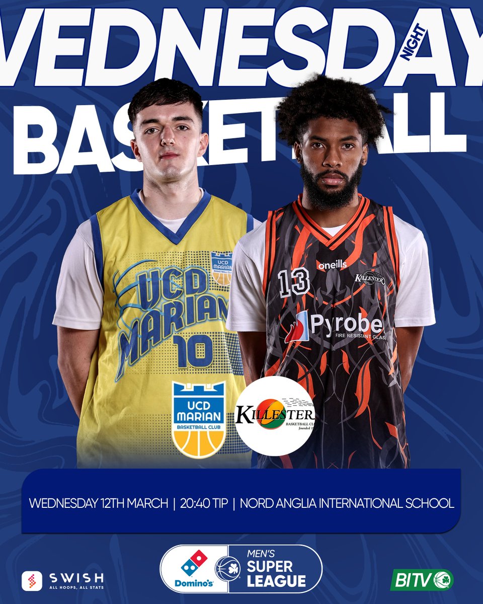 Basketball Ireland (@bballirl) on Twitter photo A Dublin derby with big implications in the seeding for the Domino's Men's Super League playoffs on basketballireland.tv tonight 😳
▪️Victory for <a href="/KillesterBball/">Killester Basketball Club</a> gives them the 2️⃣ seed.
▪️A win for <a href="/UCDMarian/">UCD Marian</a> will all but cement the 5️⃣ seed.
#DominosMSL | #IrishBasketball A Dublin derby with big implications in the seeding for the Domino's Men's Super League playoffs on basketballireland.tv tonight 😳
▪️Victory for <a href="/KillesterBball/">Killester Basketball Club</a> gives them the 2️⃣ seed.
▪️A win for <a href="/UCDMarian/">UCD Marian</a> will all but cement the 5️⃣ seed.
#DominosMSL | #IrishBasketball