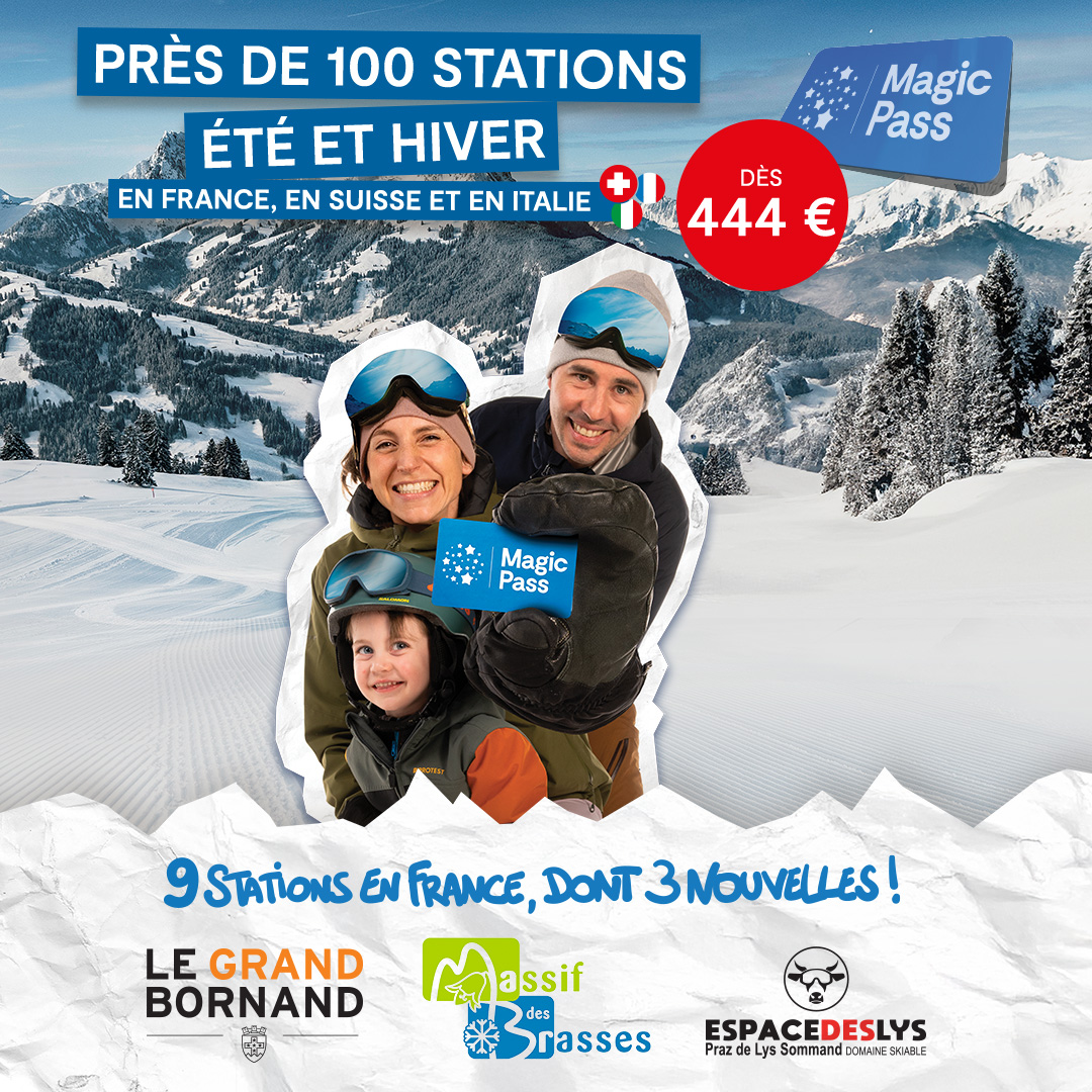 Métabief, une destination du Magic Pass :
🎫Un forfait annuel valable du 1er Mai 2025 au 30 Avril 2026
⛰️ Prés de 100 stations en France, Suisse et Italie dont 9 destinations en France ! 
💶 Seulement 444€ adulte et 299€ enfant avant le 8 Avril midi.
magicpass.ch/fr/?gad_source…