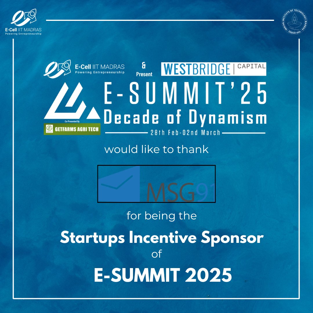 Big ideas need strong backing! Huge gratitude to Biggies Burger, StockGro, CleverTap, and MSG91 for helping us create an unforgettable E-Summit 2025. Together, we shape the future of innovation!

#esummit2025 #startups #entrepreneurship #networking #ecell #ecell_iitm #iitm #iit
