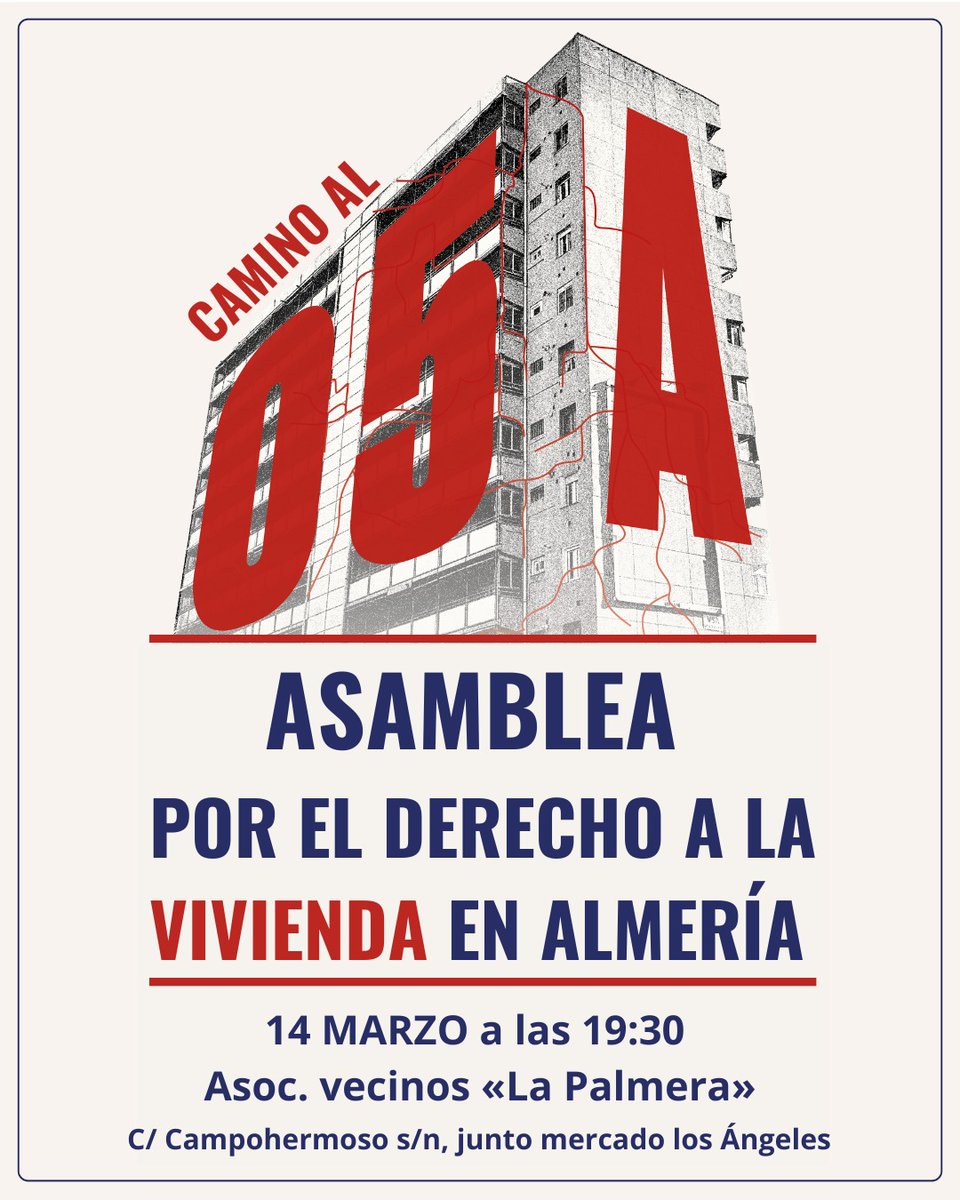 PCAlmeria's tweet image. Convocamos a la ciudadanía a participar en la asamblea.

La vivienda digna es un derecho reconocido por la Constitución y exigimos que se cumpla.