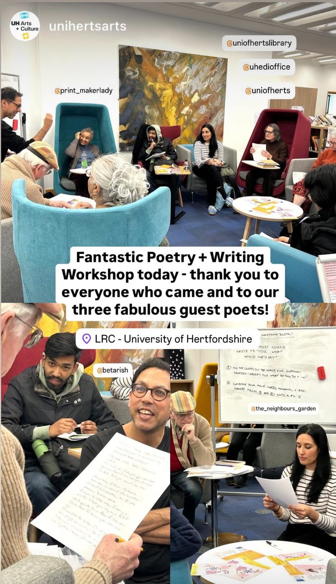 Rishi Dastidar 🔱🌊 (@betarish) on Twitter photo Sharing these action shots from <a href="/unihertsarts/">UH Arts + Culture</a> to say I had fab time there at the poetry workshop I co-facilitated yesterday; and to remind you that I am available to come and do similar at your institution, workplace &c! Sharing these action shots from <a href="/unihertsarts/">UH Arts + Culture</a> to say I had fab time there at the poetry workshop I co-facilitated yesterday; and to remind you that I am available to come and do similar at your institution, workplace &c!