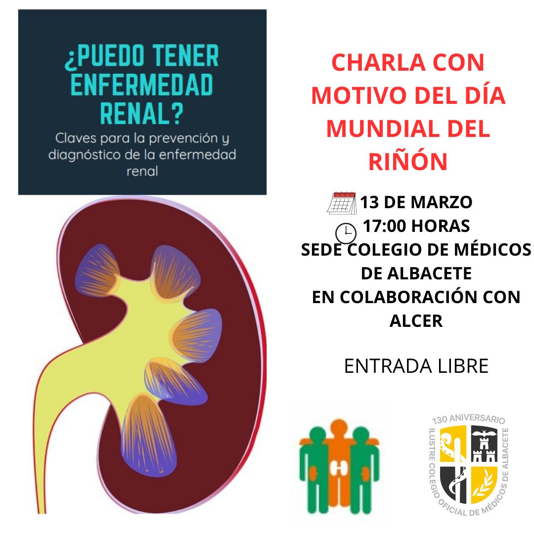 🙌Siguiendo con el calendario del 130 aniversario @colegiomedicosalbacete, el 13 de marzo, 17:00 h, en la sede colegial, tendrá lugar una Charla sobre la prevención de la enfermedad renal con motivo del Día Mundial del Riñón
🗣Será presentada por Vocal de la Junta Ricardo Reolid