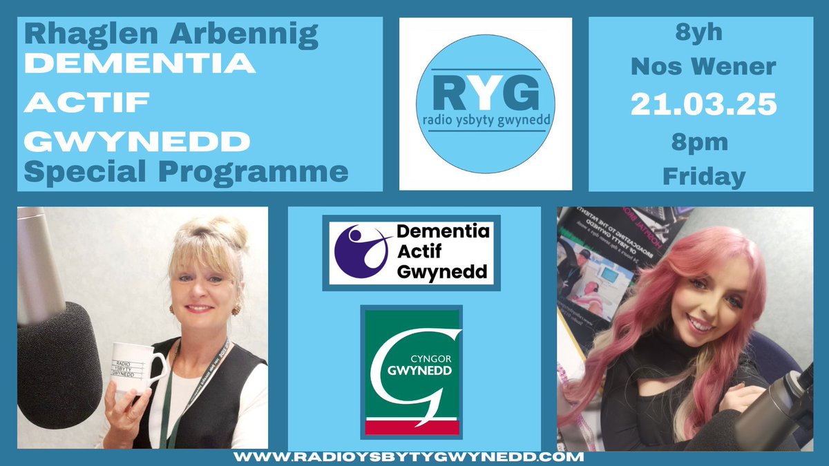 Radio Ysbyty Gwynedd (@ygradio) on Twitter photo ✨ SPECIAL PROGRAMME ✨
📆 21.03.25 ⏰ 8PM
💜 Join Yvonne Gallienne and <a href="/SarahWynn1/">💜SΛRΛH WYNN GRIFFITHS💜</a> for a special programme highlighting the valuable work of <a href="/DementiaGo/">Dementia Actif Gwynedd</a>
More information to follow!
Listen ➡️ radioysbytygwynedd.com ✨ SPECIAL PROGRAMME ✨
📆 21.03.25 ⏰ 8PM
💜 Join Yvonne Gallienne and <a href="/SarahWynn1/">💜SΛRΛH WYNN GRIFFITHS💜</a> for a special programme highlighting the valuable work of <a href="/DementiaGo/">Dementia Actif Gwynedd</a>
More information to follow!
Listen ➡️ radioysbytygwynedd.com