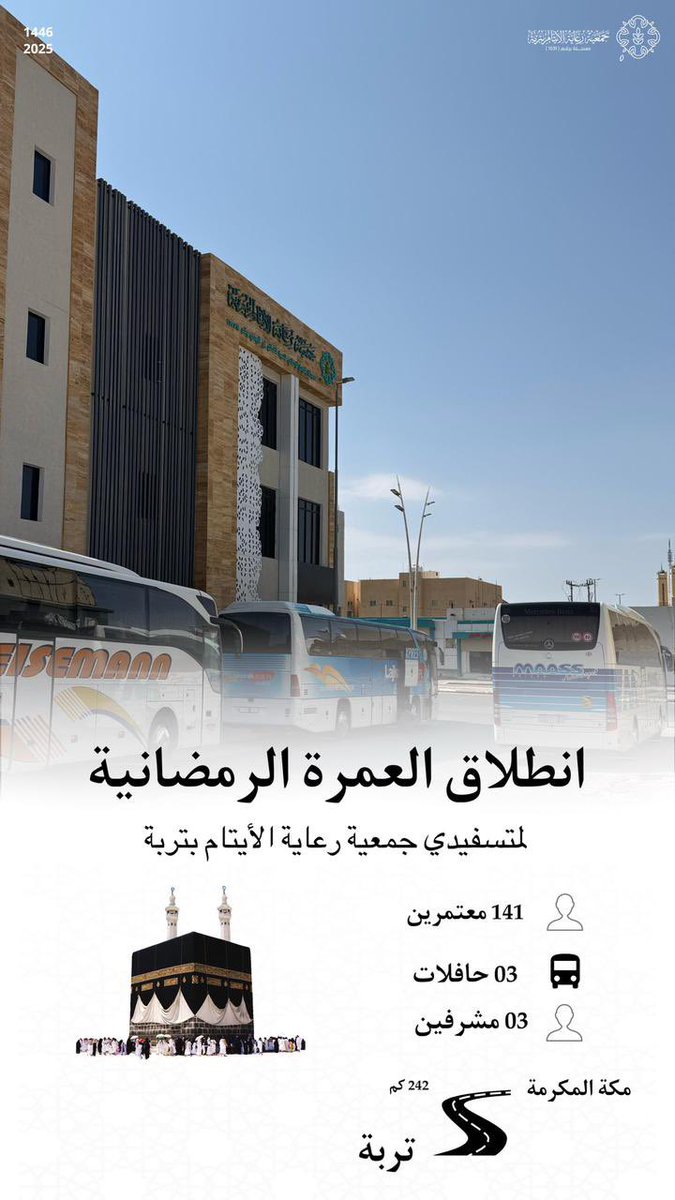 aytam_trobah's tweet photo. انطلاق الرحلة الثانية من مشروع العمرة الرمضانية، حيث تم تسيير ثلاث حافلات لأداء مناسك العمرة، وذلك بدعمٍ سخيّ من رجل الأعمال عبدالله بن تركي الرياحي، 

@zzxxc911 
رئيس مجلس إدارة وهج العقارية 
@WahjRe 

شاملةً وجبتي الإفطار والسحور.

نسأل الله أن يتقبل منه هذا العطاء المبارك،

#جمعية_رعاية_الأيتام_بتربة 
#جمعيه_رعايه_الايتام_بتربه
#رمضان
#العمرة