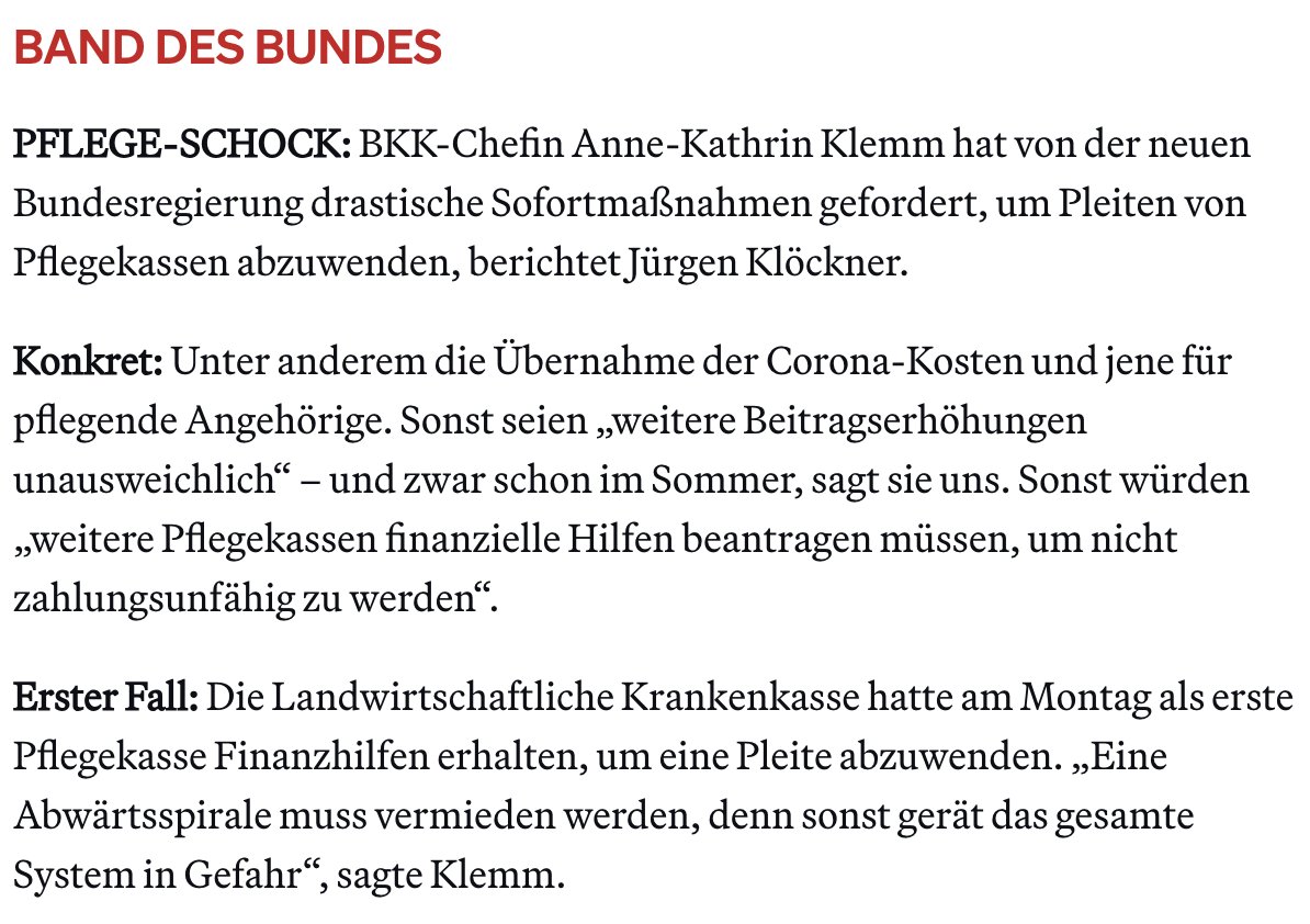 Jürgen Klöckner (@herrkloeckner) on Twitter photo 🚨News: <a href="/BKKDV/">BKK Dachverband e.V.</a> Chefin warnt vor Zahlungsunfähigkeit mehrerer Pflegekassen & fordert von neuer Bundesreg Sofortmaßnahmen. Sonst seien „weitere Beitragserhöhungen unausweichlich“, sagte sie <a href="/POLITICOEurope/">POLITICOEurope</a>👇<a href="/GKV_Sprecher/">Florian Lanz - GKV_Sprecher</a> <a href="/R_Buchsteiner/">Rasmus Buchsteiner</a> <a href="/GordonRepinski/">Gordon Repinski</a> 🚨News: <a href="/BKKDV/">BKK Dachverband e.V.</a> Chefin warnt vor Zahlungsunfähigkeit mehrerer Pflegekassen & fordert von neuer Bundesreg Sofortmaßnahmen. Sonst seien „weitere Beitragserhöhungen unausweichlich“, sagte sie <a href="/POLITICOEurope/">POLITICOEurope</a>👇<a href="/GKV_Sprecher/">Florian Lanz - GKV_Sprecher</a> <a href="/R_Buchsteiner/">Rasmus Buchsteiner</a> <a href="/GordonRepinski/">Gordon Repinski</a>