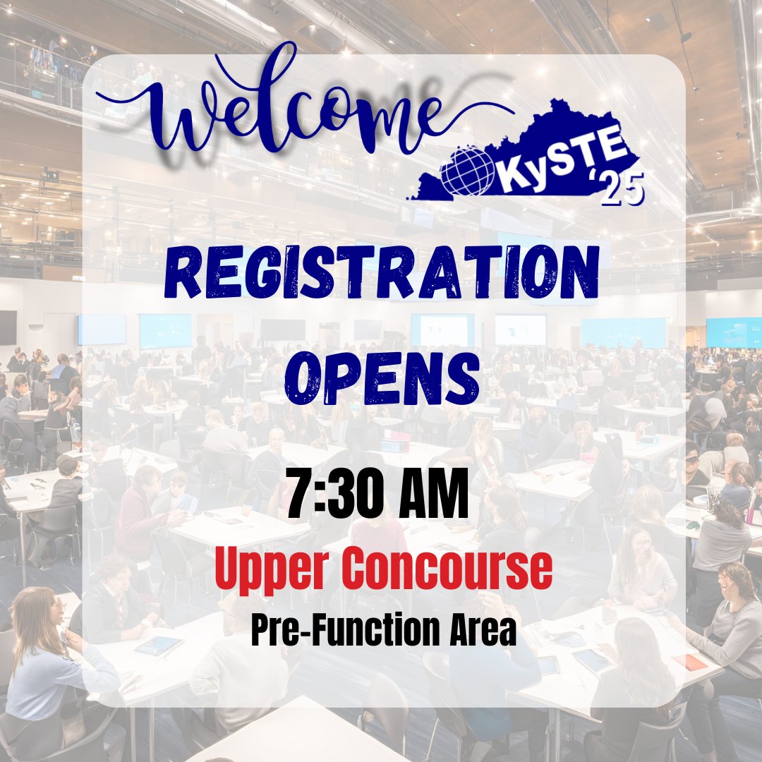 Welcome to #KySTE25! 🎉 

Kick off your journey at the Upper Concourse for registration. Our team is ready to set you up with everything you need! Let’s CONNECT MINDS &amp; IGNITE IMAGINATION! 

📸 Tag us and share your experience with #KySTE25!
javascript:;
#EdTech #Innovation