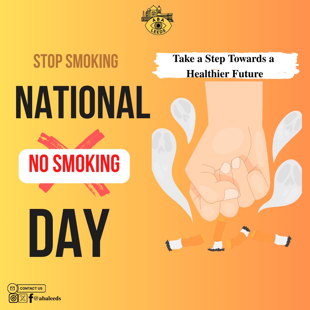 ABA Leeds (@abaleeds) on Twitter photo National No Smoking Day 2025
Quit smoking today for a healthier tomorrow! Smoking increases the risk of cancer, heart disease, and visual impairment. Every cigarette harms your bodyโtake the first step towards a smoke-free life! ๐ #NoSmokingDay #ProtectYourVision #HealthyLiving National No Smoking Day 2025
Quit smoking today for a healthier tomorrow! Smoking increases the risk of cancer, heart disease, and visual impairment. Every cigarette harms your bodyโtake the first step towards a smoke-free life! ๐ #NoSmokingDay #ProtectYourVision #HealthyLiving