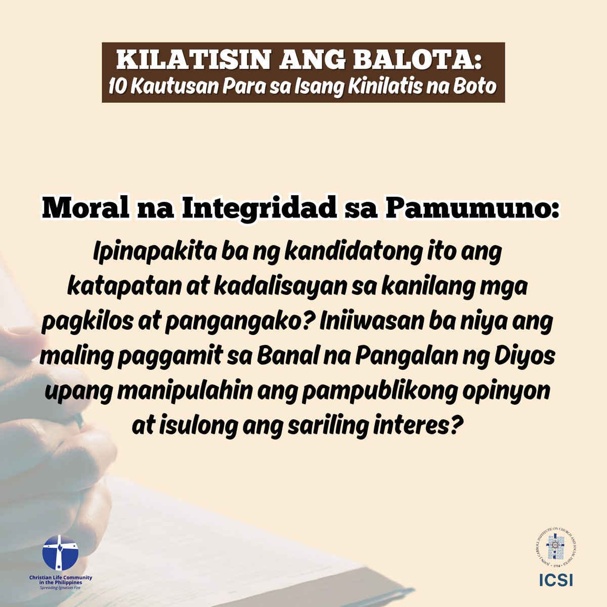 iCLCer's tweet image. 𝐏𝐢𝐥𝐢𝐢𝐧 𝐚𝐧𝐠 𝐦𝐠𝐚 𝐏𝐢𝐧𝐮𝐧𝐨𝐧𝐠 𝐌𝐚𝐲 𝐓𝐮𝐧𝐚𝐲 𝐧𝐚 𝐏𝐚𝐧𝐚𝐧𝐚𝐦𝐩𝐚𝐥𝐚𝐭𝐚𝐲𝐚

📥 𝐌𝐨𝐝𝐮𝐥𝐞𝐬:
      bit.ly/DiscernTheBall…

📤 𝐂𝐚𝐦𝐩𝐚𝐢𝐠𝐧 𝐌𝐚𝐭𝐞𝐫𝐢𝐚𝐥𝐬:
      bit.ly/DiscerningTheB…

#KilatisinAngBalota #MakaDiyosNaPagboto #Halalan2025