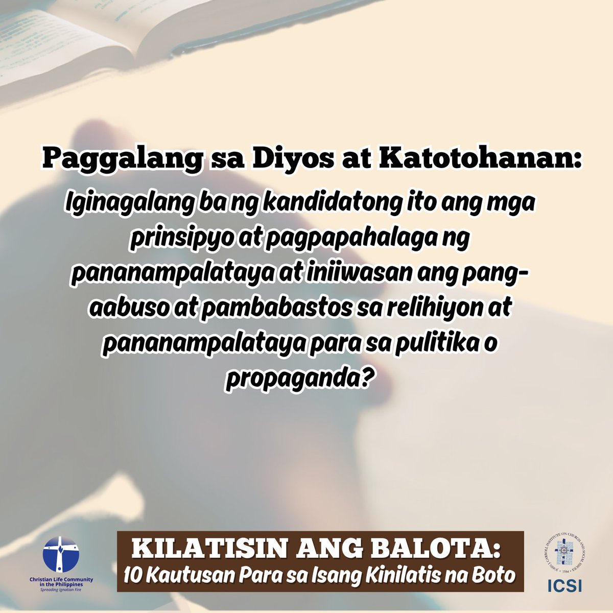 iCLCer's tweet image. 𝐏𝐢𝐥𝐢𝐢𝐧 𝐚𝐧𝐠 𝐦𝐠𝐚 𝐏𝐢𝐧𝐮𝐧𝐨𝐧𝐠 𝐌𝐚𝐲 𝐓𝐮𝐧𝐚𝐲 𝐧𝐚 𝐏𝐚𝐧𝐚𝐧𝐚𝐦𝐩𝐚𝐥𝐚𝐭𝐚𝐲𝐚

📥 𝐌𝐨𝐝𝐮𝐥𝐞𝐬:
      bit.ly/DiscernTheBall…

📤 𝐂𝐚𝐦𝐩𝐚𝐢𝐠𝐧 𝐌𝐚𝐭𝐞𝐫𝐢𝐚𝐥𝐬:
      bit.ly/DiscerningTheB…

#KilatisinAngBalota #MakaDiyosNaPagboto #Halalan2025