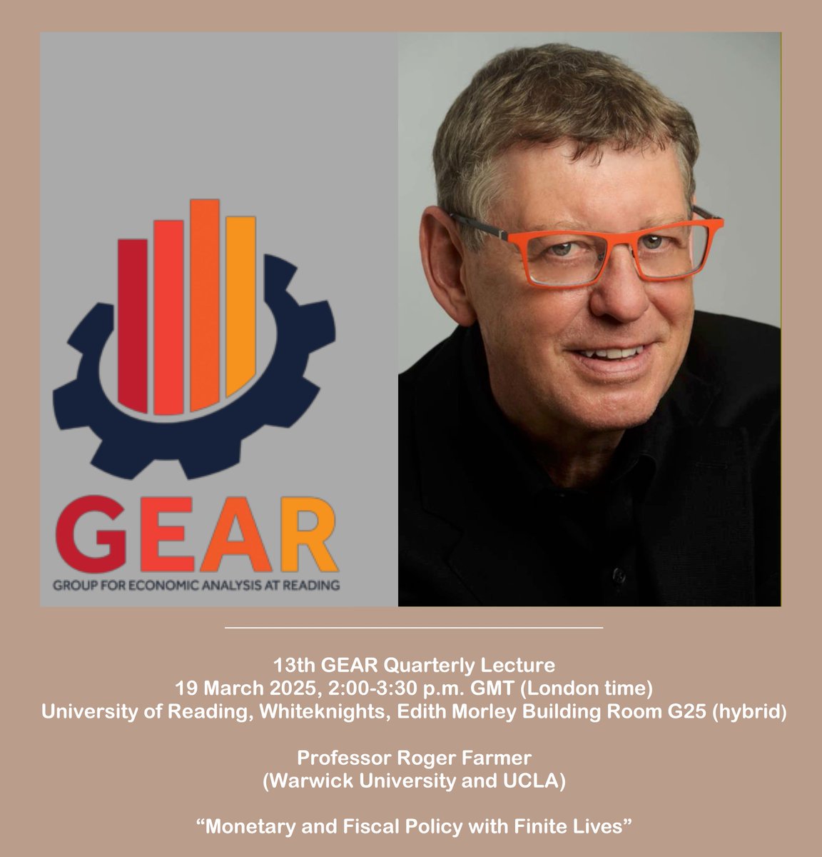 AlexMihailov65's tweet image. The 13th GEAR Quarterly Lecture on 19 March
@UniofReading will be given by Prof @farmerrf, free & hybrid. Register via the e-mail address and join via the link in the respective poster here (where you can also view past GEAR QL recordings): research.reading.ac.uk/economics/grou…
@RoyalEconSoc