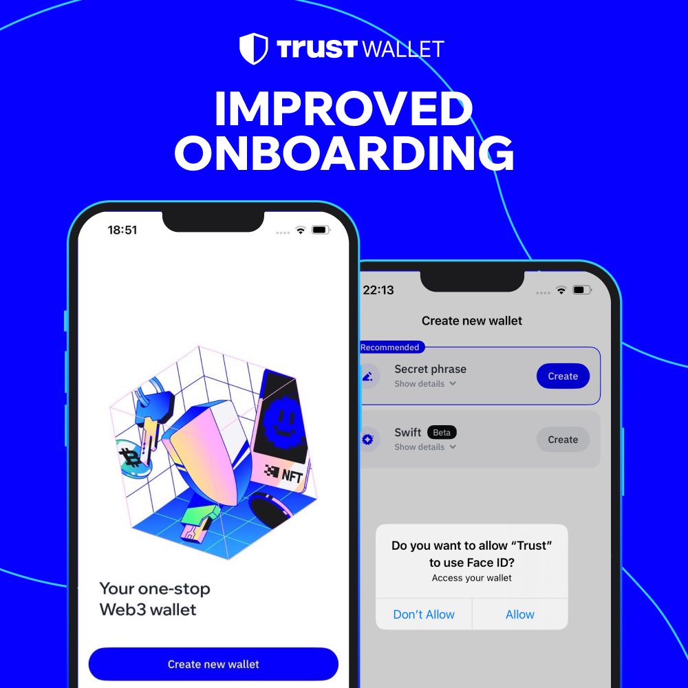 TrustWallet's tweet photo. In today’s #TrustBuild, we’ve refined the onboarding experience to make getting started with Trust Wallet even easier!

New users can now navigate their first steps more easily with a streamlined and intuitive flow.

Get started here👇
https://t.co/aeFeVmM7fe https://t.co/vQHiAH9NSL