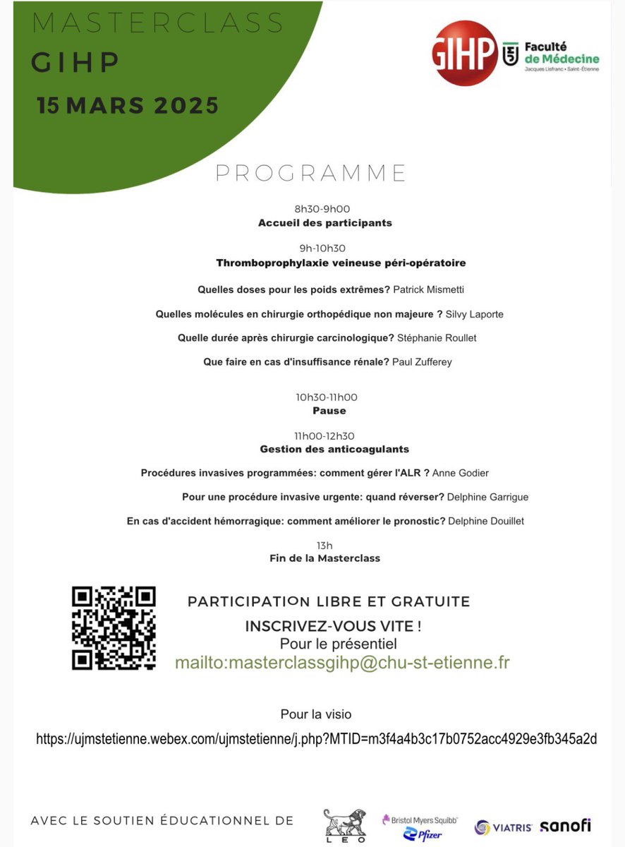 GIHP (@gihp_official) on Twitter photo La master class du GIHP c’est ce samedi !
▶️Inscription gratuite mais obligatoire : masterclassgihp@chu-st-etienne.fr
<a href="/SFAR_ORG/">SFAR Anesthésie Réanimation</a> <a href="/AJARFrance/">AJAR France 🇫🇷</a> <a href="/cnear_fr/">CNEAR Anesthésie Réanimation</a> <a href="/SFTHemostase/">SFTH</a> La master class du GIHP c’est ce samedi !
▶️Inscription gratuite mais obligatoire : masterclassgihp@chu-st-etienne.fr
<a href="/SFAR_ORG/">SFAR Anesthésie Réanimation</a> <a href="/AJARFrance/">AJAR France 🇫🇷</a> <a href="/cnear_fr/">CNEAR Anesthésie Réanimation</a> <a href="/SFTHemostase/">SFTH</a>