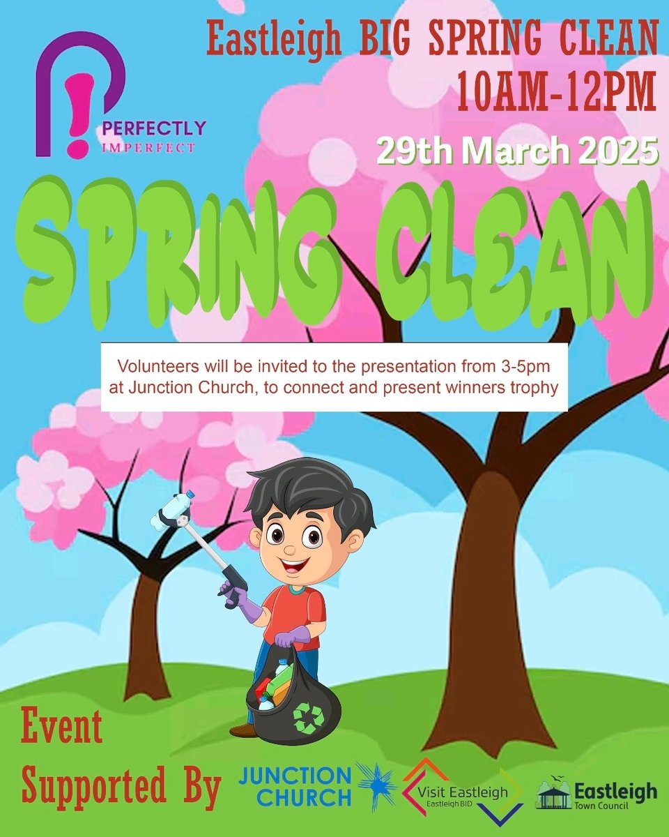 Proud to support the BIG SPRING CLEAN, taking place in Eastleigh on 29th March 🌸

The event will bring together volunteers and organisations from across the town, as part of the <a href="/KeepBritainTidy/">Keep Britain Tidy</a> initiative 🗑️♻️

<a href="/VisitEastleigh/">Visit Eastleigh - Eastleigh BID</a> <a href="/JunctionChurch2/">Junction Church ESL</a>