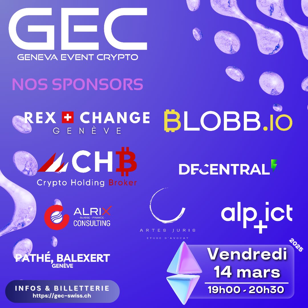 GEC-SWISS.CH (@gec_swiss) on Twitter photo 🙏 Un grand merci à nos sponsors pour leur engagement et leur présence !
🚀 GEC | Geneva Event Crypto
📢 Infos & inscriptions ➡️ gec-swiss.ch
<a href="/gec_swiss/">GEC-SWISS.CH</a> <a href="/btc_ge/">Rex Change</a> <a href="/blobb_io/">BLOBB.io</a>
<a href="/DecentralHouse/">Decentral House</a> <a href="/Alpict/">Alp ICT</a> 🙏 Un grand merci à nos sponsors pour leur engagement et leur présence !
🚀 GEC | Geneva Event Crypto
📢 Infos & inscriptions ➡️ gec-swiss.ch
<a href="/gec_swiss/">GEC-SWISS.CH</a> <a href="/btc_ge/">Rex Change</a> <a href="/blobb_io/">BLOBB.io</a>
<a href="/DecentralHouse/">Decentral House</a> <a href="/Alpict/">Alp ICT</a>