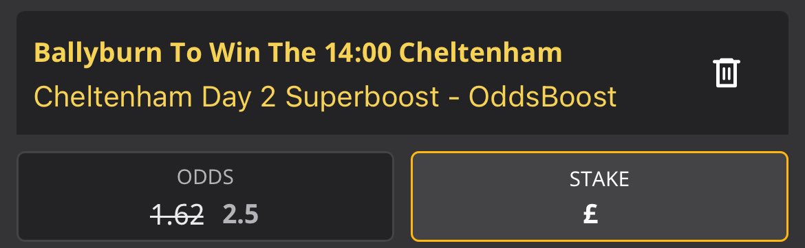 Ballyburn to Win @ 2.50 (Betfair)

1.69 on the exchange, amazing value! 

Like if you’re on! ❤️