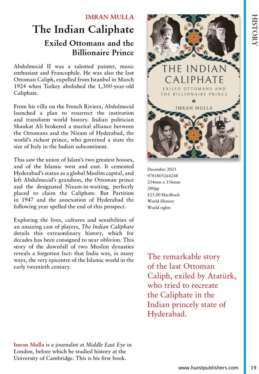 Imran_posts's tweet image. I'm delighted to announce that my first book will be published this winter by @HurstPublishers.
It's called 'The Indian Caliphate: Exiled Ottomans and the Billionaire Prince':