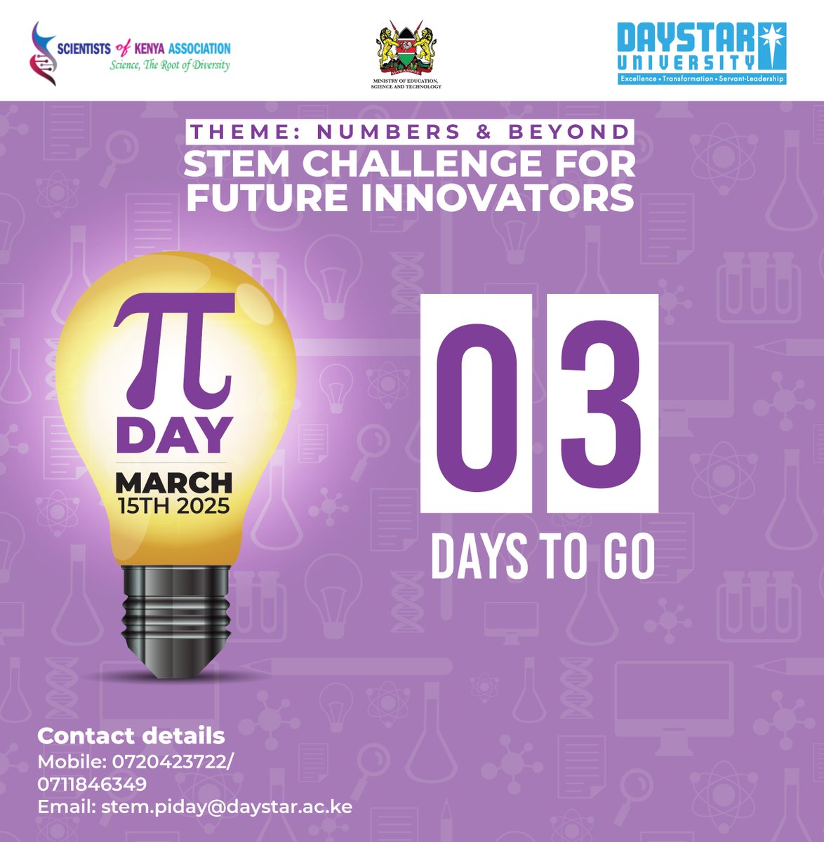 📢✨ 3 days to #PiDay! ⏳🎉 Students are ready to showcase their STEM skills in Math, Physics, Chemistry, Biology &amp; Computer Studies! 🧪📐💡 More than a contest, it’s a celebration of math’s power in STEM! 🌟🔬 Let’s cheer them on! 🥧🎓 #STEMEducation #FutureScientists