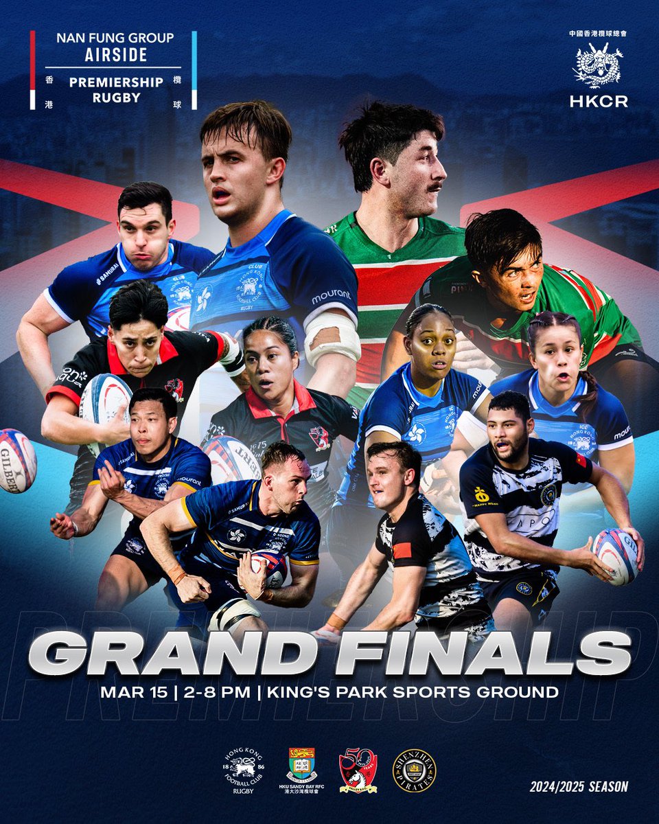 HongKongRugby's tweet photo. An exciting season of rugby reaches its climax on Saturday afternoon with the Nan Fung Group | AIRSIDE Premiership Grand Championship Finals 🏆🔥
Get down to King’s Park Sports Ground for an action-packed day featuring three back-to-back finals.
#hkrugby #AGameForAll https://t.co/CQEhJpHcob