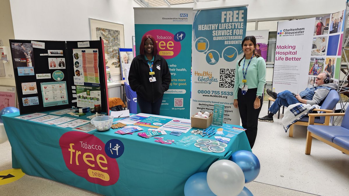 Hey everyone👋. The Tobacco Free Team is here at the atrium in GRH as part of the No Smoking Day campaign. We have lots of freebies. Pop by and say hello!
#NoSmokingDay2025 
<a href="/NHSGlos/">NHS Gloucestershire</a> 
<a href="/gloshospitals/">Gloucestershire Hospitals NHS Foundation Trust</a> 
<a href="/TobaccoFreeTeam/">Tobacco Free Team GHNHSFT</a>