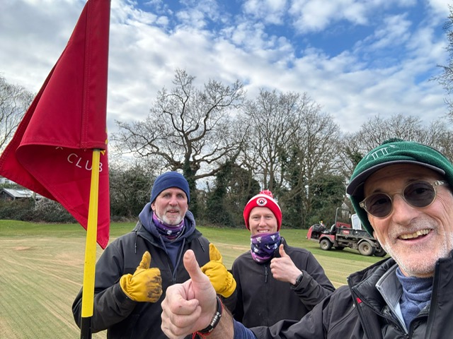 Hole in One Alert!

Amos Manasseh hit his first ace this week in full view of two of our greenkeepers - Martin and Andy! He hit a sublime 8 iron on the 14th hole that went straight in!
Well played Amos!!